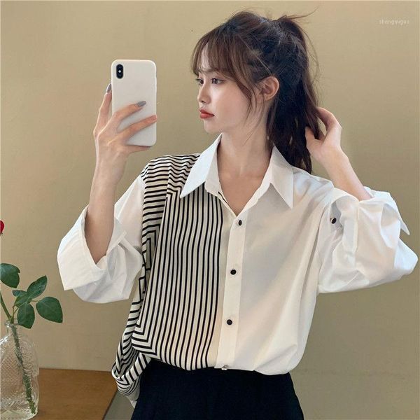 women blouse summer irregular striped stitching loose long sleeve shirt women's clothing blusas ropa de mujer blouses & shirts, White
women blouse summer irregular striped stitching loose long sleeve shirt women's clothing blusas ropa de mujer blouses & shirts, White