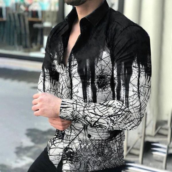 men's casual shirts streetwear digital printing lapel shirt stylish buttoned long sleeve for office, White;black
men's casual shirts streetwear digital printing lapel shirt stylish buttoned long sleeve for office, White;black