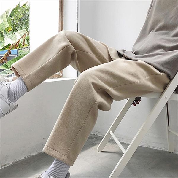 spring autumn casual straight wool womens pants femme high waist loose trousers, Black;white 
spring autumn casual straight wool womens pants femme high waist loose trousers, Black;white