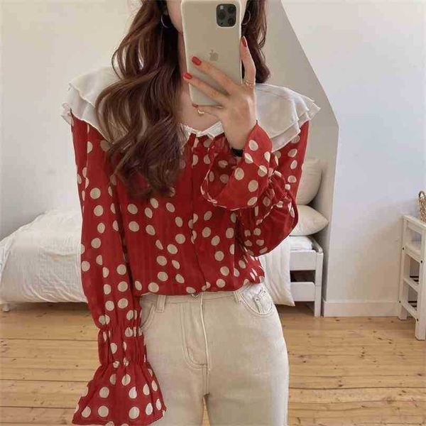 red polka dots plus size fairy stylish femme chic all match elegance princess girls loose shirts 210525, White
red polka dots plus size fairy stylish femme chic all match elegance princess girls loose shirts 210525, White