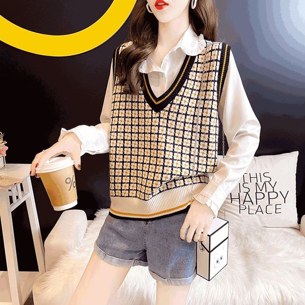 knitted vt women's autumn and winter 2021 fashion dign sense of minority temperament v-neck knitted sleevels top, Black;white
knitted vt women's autumn and winter 2021 fashion dign sense of minority temperament v-neck knitted sleevels top, Black;white