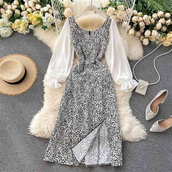 spring autumn women's dress korean retro leopard print lantern sleeve round neck contrast color split es gx545 210507, Black;gray
spring autumn women's dress korean retro leopard print lantern sleeve round neck contrast color split es gx545 210507, Black;gray
