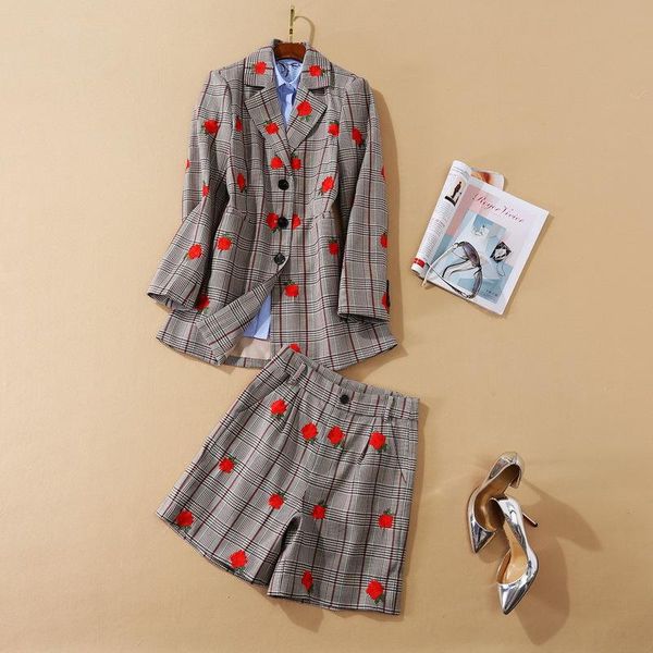 european and american women's wear 2021 winter style long sleeve shirt jacket embroidered plaid shorts fashion suits two piece pants, White
european and american women's wear 2021 winter style long sleeve shirt jacket embroidered plaid shorts fashion suits two piece pants, White