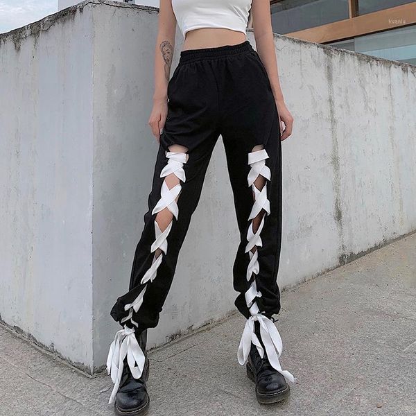 bandage tie up harajuku hip hop pants women elastic high waist trousers laides black joggers sweatpants casual lace women's & capris, Black;white
bandage tie up harajuku hip hop pants women elastic high waist trousers laides black joggers sweatpants casual lace women's & capris, Black;white
