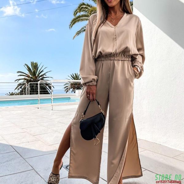 women's pants & capris 2021 fashion solid lady suits v neck shirt and split wide leg two piece sets women casual summer sports out, Black;white
women's pants & capris 2021 fashion solid lady suits v neck shirt and split wide leg two piece sets women casual summer sports out, Black;white