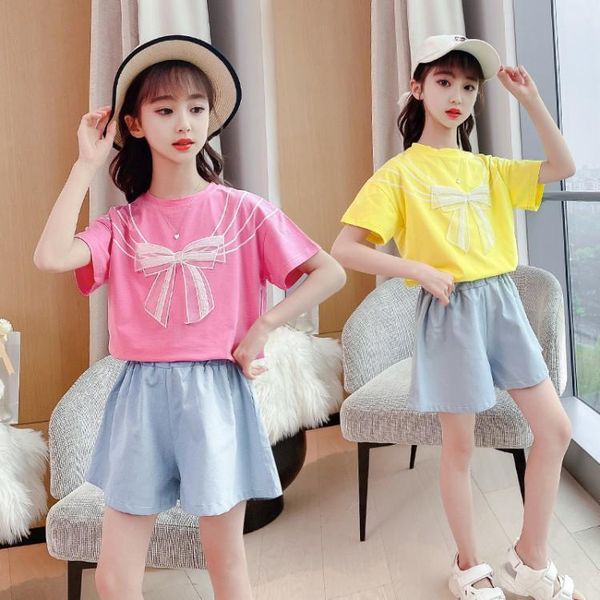 girls clothing sets summer bow t-shirt and denim shorts kids clothes children casual preppy short sleeve outfits, White
girls clothing sets summer bow t-shirt and denim shorts kids clothes children casual preppy short sleeve outfits, White