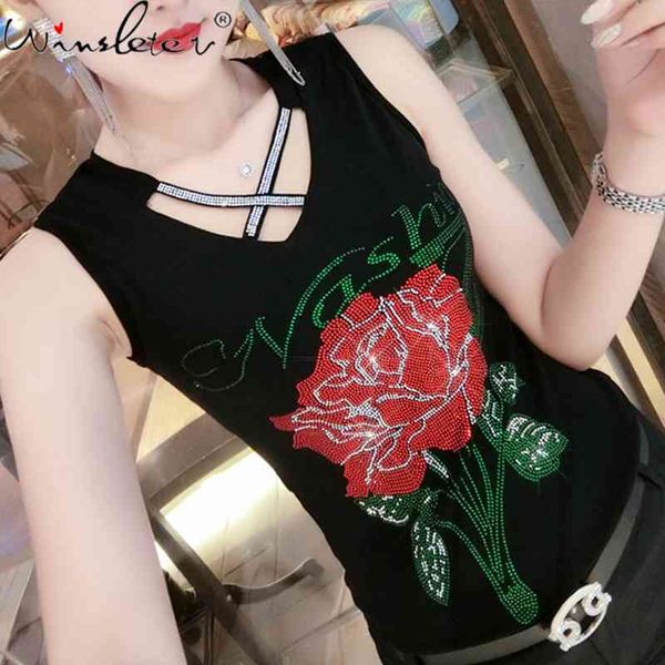 women's tanks & camis summer korean clothes mesh vest fashion hollow out shiny diamonds rose women all match sleeveless sexy, White
women's tanks & camis summer korean clothes mesh vest fashion hollow out shiny diamonds rose women all match sleeveless sexy, White