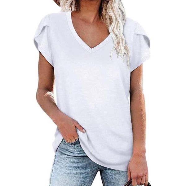 women's t-shirt summer women shirt v neck short sleeve loose clothing street wear solid color, White
women's t-shirt summer women shirt v neck short sleeve loose clothing street wear solid color, White