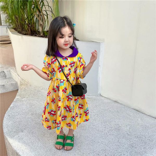 children's printed dress spring summer flower floral princess girl's clothes for children dresses, Red;yellow
children's printed dress spring summer flower floral princess girl's clothes for children dresses, Red;yellow