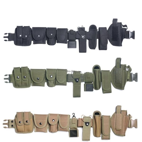 waist support wolface10pcs multifunctional security belts tactical military training shooting combat wargame duty utility with pouches holst, Black;gray