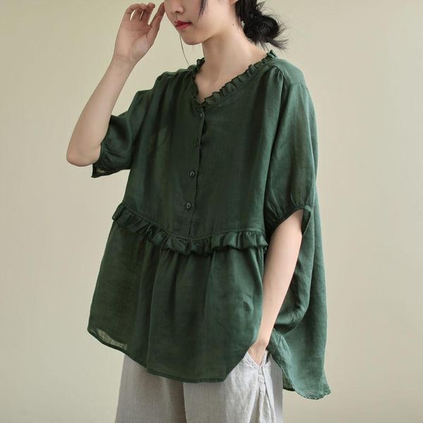 women's blouses & shirts oversized cotton linen loose women summer vintage 2021 o-neck half lantern sleeved female pulls outwear, White
women's blouses & shirts oversized cotton linen loose women summer vintage 2021 o-neck half lantern sleeved female pulls outwear, White