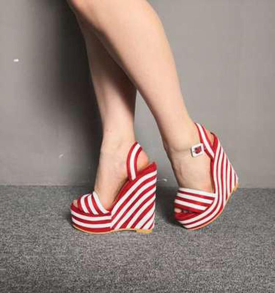 women platform wedge summer sandals shoes striped ladies buckle strap knitted party high heels size 34-52, Black
women platform wedge summer sandals shoes striped ladies buckle strap knitted party high heels size 34-52, Black
