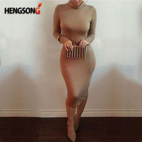 casual dresses women bandage dress autumn turtleneck slim long sleeve bodycon fashion high neck club sheath wrap, Black;gray