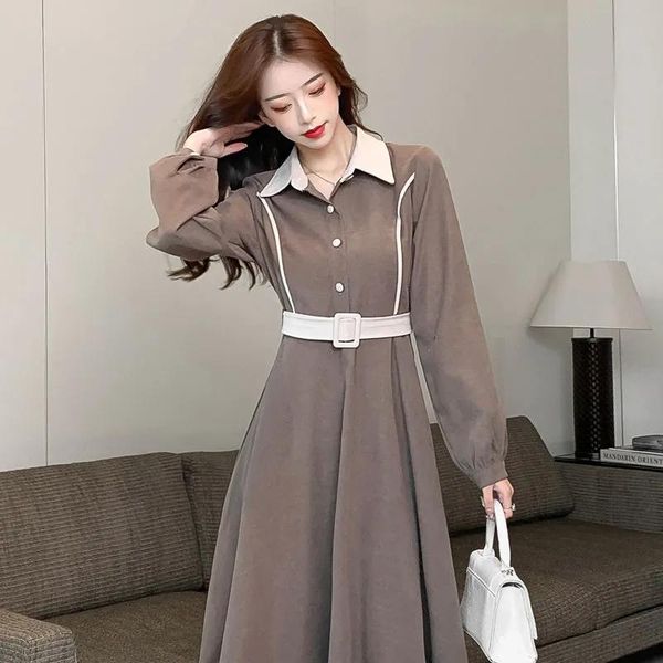 casual dresses korean fashion shirt dress for women fall kawaii chic long sleeve midi with belt elegant a-line evening vestidos, Black;gray
casual dresses korean fashion shirt dress for women fall kawaii chic long sleeve midi with belt elegant a-line evening vestidos, Black;gray