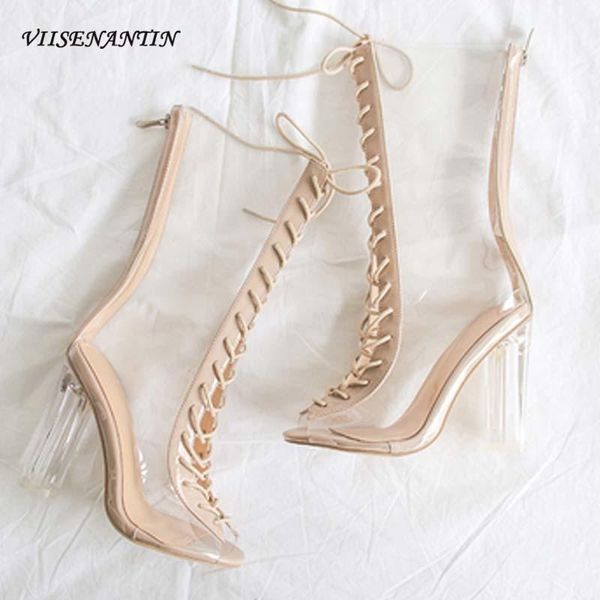 boots fish mouth toe fashion strap high heel sandals transparent crystal with long tube back zipper summer pvc short, Black
boots fish mouth toe fashion strap high heel sandals transparent crystal with long tube back zipper summer pvc short, Black