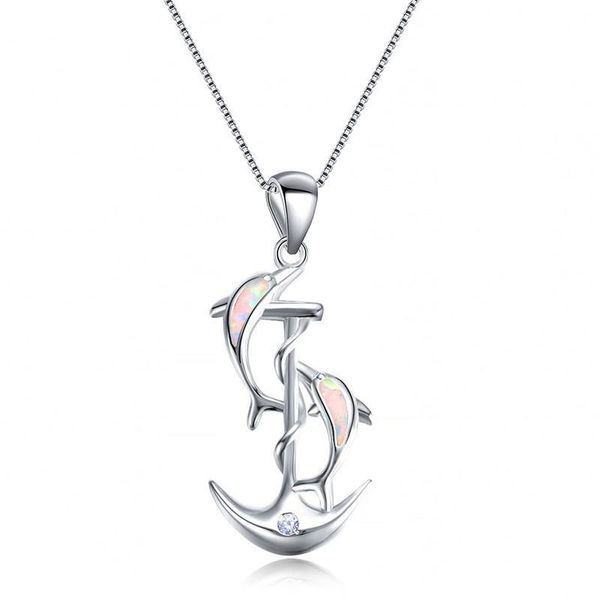 

chains trend luxury opal dolphin animal necklace female romantic wedding bridal accessories valentine's day gift jewelry wholesale, Silver