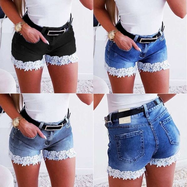 women slim denim shorts stretch lace stitching jeans ladi casual regular short, White;black
women slim denim shorts stretch lace stitching jeans ladi casual regular short, White;black