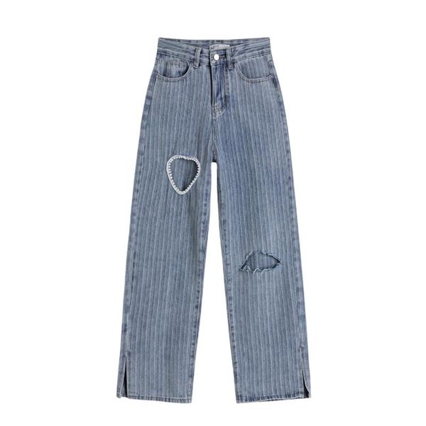 women's jeans denim women trousers ripped pearl love autumn style high waist split loose straight wide leg girl pants, Blue
women's jeans denim women trousers ripped pearl love autumn style high waist split loose straight wide leg girl pants, Blue