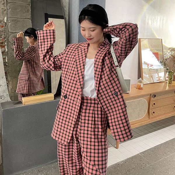 women's two piece pants spring autumn 2021 wide leg pink plaid big size suit round neck long sleeve women fashion tide, White
women's two piece pants spring autumn 2021 wide leg pink plaid big size suit round neck long sleeve women fashion tide, White