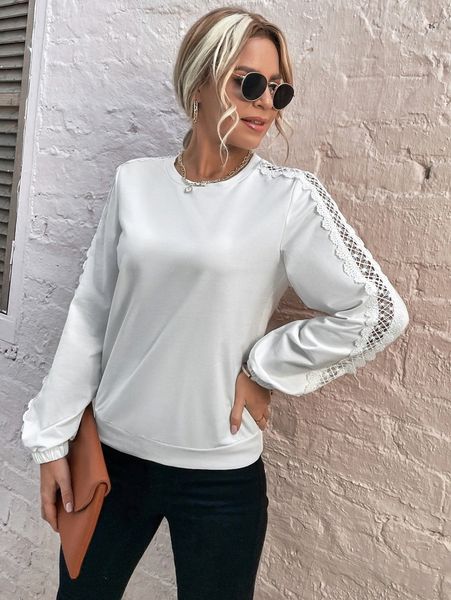 guipure lace panel lantern sleeve pullover j7cj#, White;black
guipure lace panel lantern sleeve pullover j7cj#, White;black