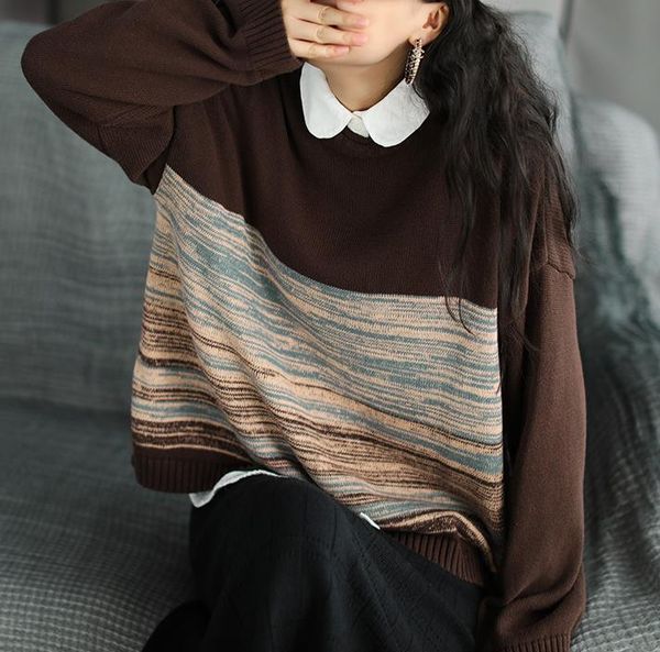 women's sweaters women sweater autumn winter retro panelled casual knitting ladies loose, White;black 
women's sweaters women sweater autumn winter retro panelled casual knitting ladies loose, White;black