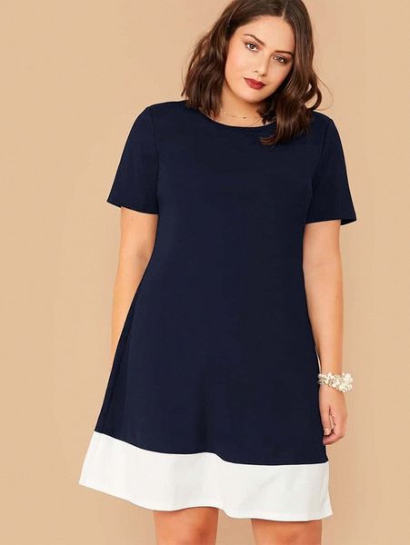 plus contrast hem flowy dress 08vk#, Black
plus contrast hem flowy dress 08vk#, Black