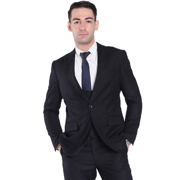 fashion suits men's business slim three piece straight single row one button solid color professional, White;black
fashion suits men's business slim three piece straight single row one button solid color professional, White;black
