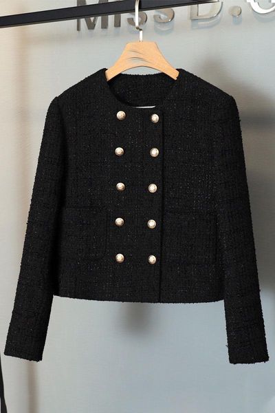women's jackets autumn women casual double breasted black tweed jacket coat female chic outerwear 7.17, Black;brown
women's jackets autumn women casual double breasted black tweed jacket coat female chic outerwear 7.17, Black;brown