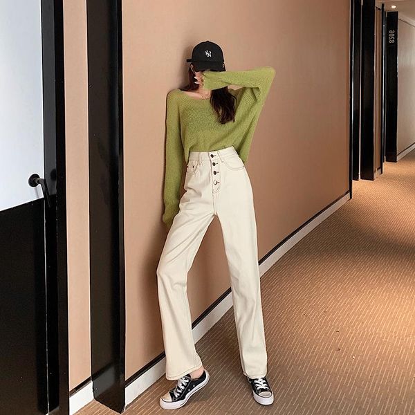 women's pants & capris women jeans high waist clothes wide leg denim white streetwear street quality 2021 fashion straight loose, Black;white 
women's pants & capris women jeans high waist clothes wide leg denim white streetwear street quality 2021 fashion straight loose, Black;white