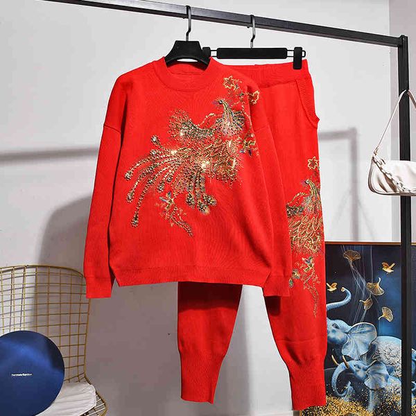 pant red knitted set women tracksuits handwork beading peacock embroidery pullover sweater pencil pants outfits female loose knit 2pc, White
pant red knitted set women tracksuits handwork beading peacock embroidery pullover sweater pencil pants outfits female loose knit 2pc, White