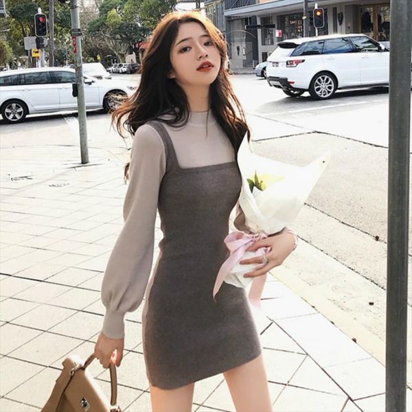 warm sweater autumn winter women dress elastic stretch long sleeve elegant a line knitting female slim knit dresses, Black;gray 
warm sweater autumn winter women dress elastic stretch long sleeve elegant a line knitting female slim knit dresses, Black;gray