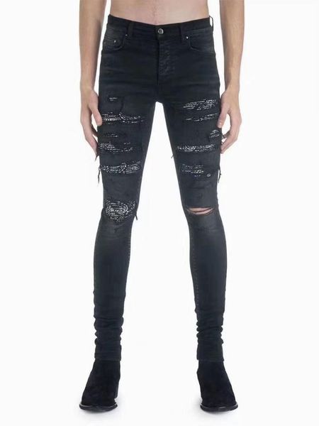 men's jeans black style cashew flower patch hole repair street small leg fashion size 40, Blue
men's jeans black style cashew flower patch hole repair street small leg fashion size 40, Blue