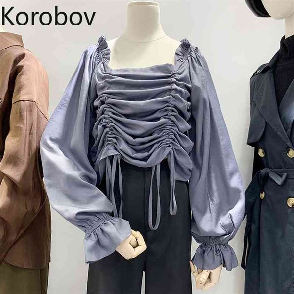 korobov summer new arrival ruched blouses korean casual square collar flare sleeve female shirts vintage drawstring blusas 210430, White
korobov summer new arrival ruched blouses korean casual square collar flare sleeve female shirts vintage drawstring blusas 210430, White