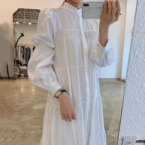 casual dresses white shirt dress long sleeve stand collar loose elegant oversize lady office vestidos, Black;gray
casual dresses white shirt dress long sleeve stand collar loose elegant oversize lady office vestidos, Black;gray