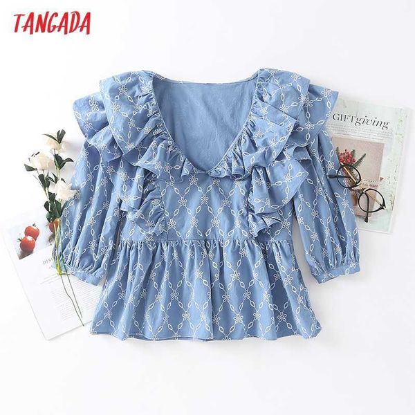 tangada women retro embroidery romantic denim ruffles blouse shirt half sleeve chic female shirt 4t33 210609, White
tangada women retro embroidery romantic denim ruffles blouse shirt half sleeve chic female shirt 4t33 210609, White