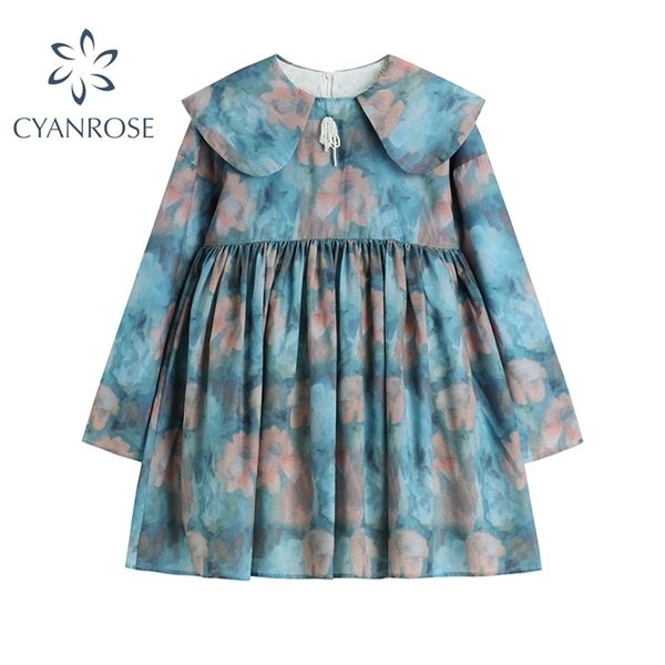 women's dress summer french elegant vintage temperament ladies doll collar floral tie dye designed mini vestidos 210515, Black;gray
women's dress summer french elegant vintage temperament ladies doll collar floral tie dye designed mini vestidos 210515, Black;gray