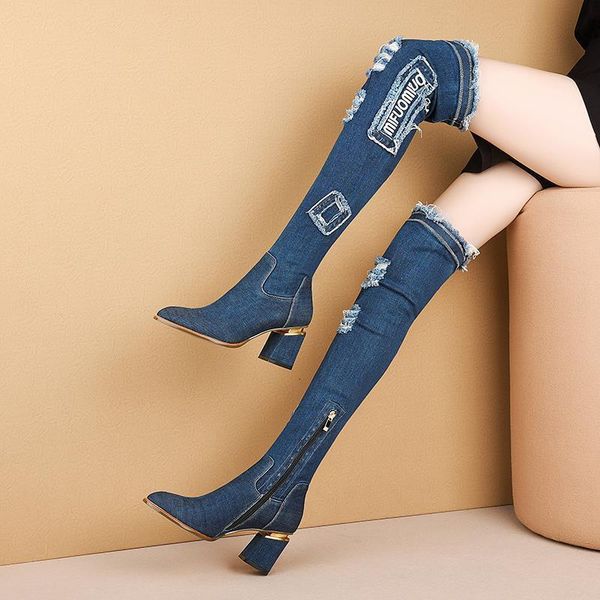 shoes stretch high woman over the knee boots women's denim shoes block heel side pointed toes blue yj8l, Black
shoes stretch high woman over the knee boots women's denim shoes block heel side pointed toes blue yj8l, Black
