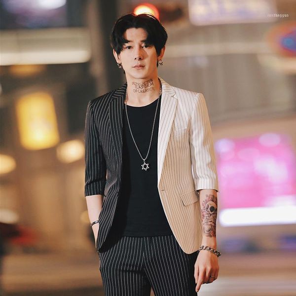 men's suits & blazers summer stripe mens korean suit jacket for men printed blazer slim fit social club smoking para hombre homme1, White;black
men's suits & blazers summer stripe mens korean suit jacket for men printed blazer slim fit social club smoking para hombre homme1, White;black