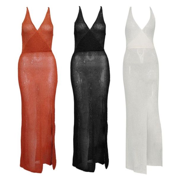 women summer sleeveless swimsuit bikini cover up crochet knit sheer mesh beach dress v-neck backless side split maxi g99d women's swimw, White;black
women summer sleeveless swimsuit bikini cover up crochet knit sheer mesh beach dress v-neck backless side split maxi g99d women's swimw, White;black