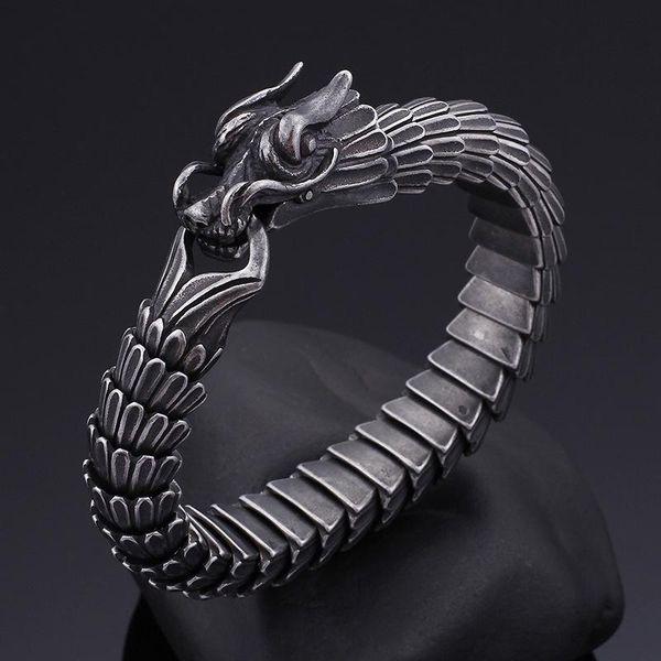 link, chain fashion men's punk dragon bracelet titanium steel scale keel retro faucet buckle, Black
link, chain fashion men's punk dragon bracelet titanium steel scale keel retro faucet buckle, Black