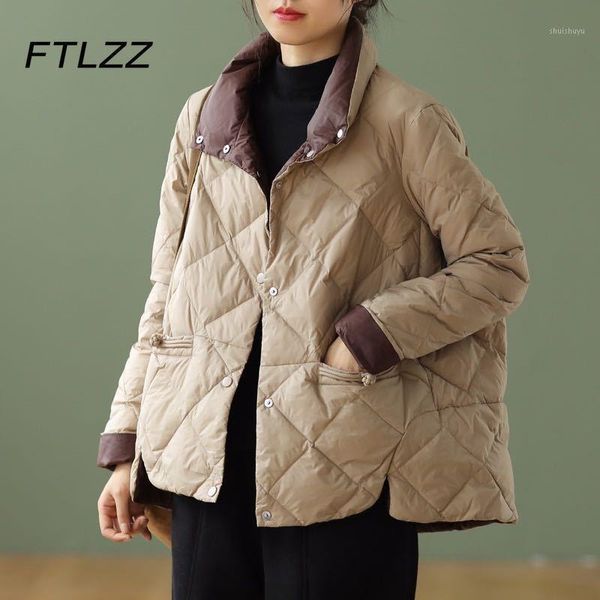 women's down & parkas autumn winter retro white duck jacet women casual loose plaid puffer coat female stand collar warm outwear, Black
women's down & parkas autumn winter retro white duck jacet women casual loose plaid puffer coat female stand collar warm outwear, Black