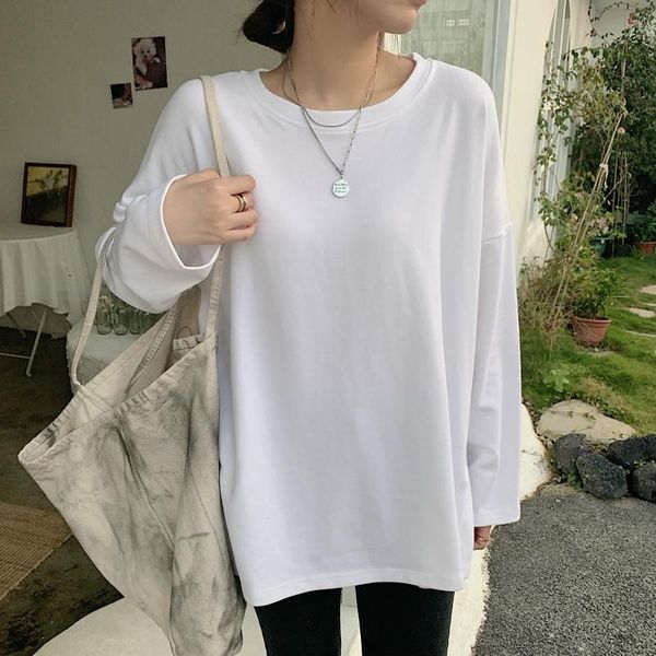 women's t-shirt alien cotton office lady streetwear korean loose basic all-match full sleeves basewear, White
women's t-shirt alien cotton office lady streetwear korean loose basic all-match full sleeves basewear, White