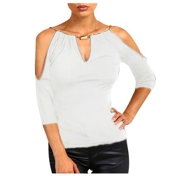 women's blouses & shirts fashion casual blouse pendant lanyard off shoulder o-neck soild three quarter blusas mujer de moda 2021, White
women's blouses & shirts fashion casual blouse pendant lanyard off shoulder o-neck soild three quarter blusas mujer de moda 2021, White