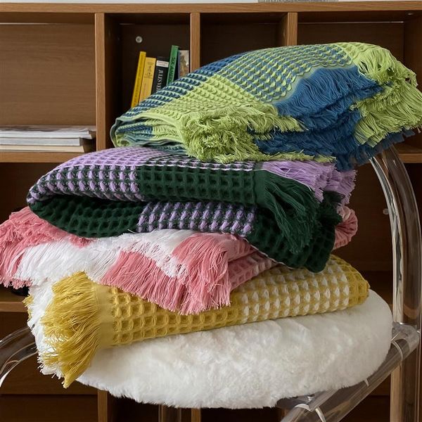 blankets waffle tassel towel blanket retro contrast color sofa bed throw cotton shawl leisure nap home bedding 140x140cm
blankets waffle tassel towel blanket retro contrast color sofa bed throw cotton shawl leisure nap home bedding 140x140cm