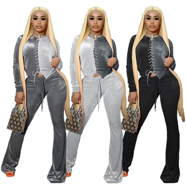 women's two piece pants 2021 est women velvet tracksuits contrast colors crew neck bandage long sleeves casual loose wide leg 2pcs out, White
women's two piece pants 2021 est women velvet tracksuits contrast colors crew neck bandage long sleeves casual loose wide leg 2pcs out, White