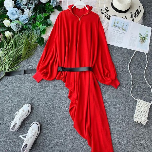 casual dresses women solid irregular dress long sleeve zip turtleneck sashes for woman, Black;gray
casual dresses women solid irregular dress long sleeve zip turtleneck sashes for woman, Black;gray