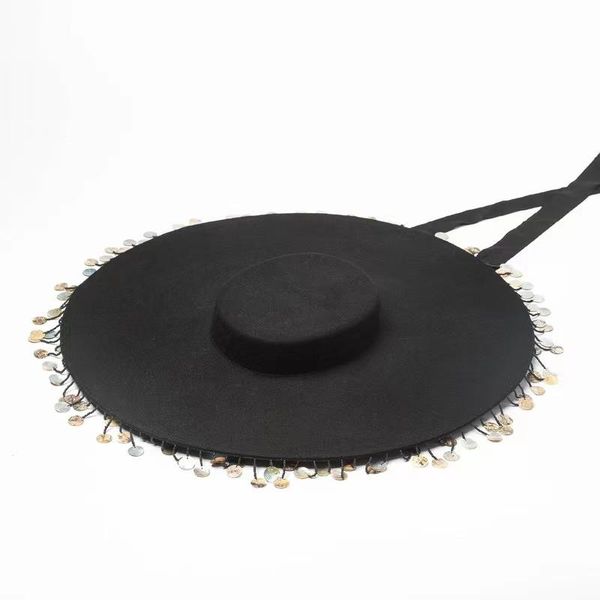 stingy brim hats european american fashion designer custom flat black tassel for women wide fedora stage model catwalk cap, Blue;gray
stingy brim hats european american fashion designer custom flat black tassel for women wide fedora stage model catwalk cap, Blue;gray