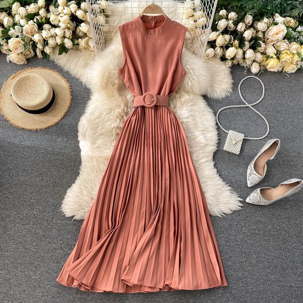 spring autumn vintage purple/beige/black pleated dress women round neck sleeveless sashes vestidos female high waist robe 210426, Black;gray
spring autumn vintage purple/beige/black pleated dress women round neck sleeveless sashes vestidos female high waist robe 210426, Black;gray