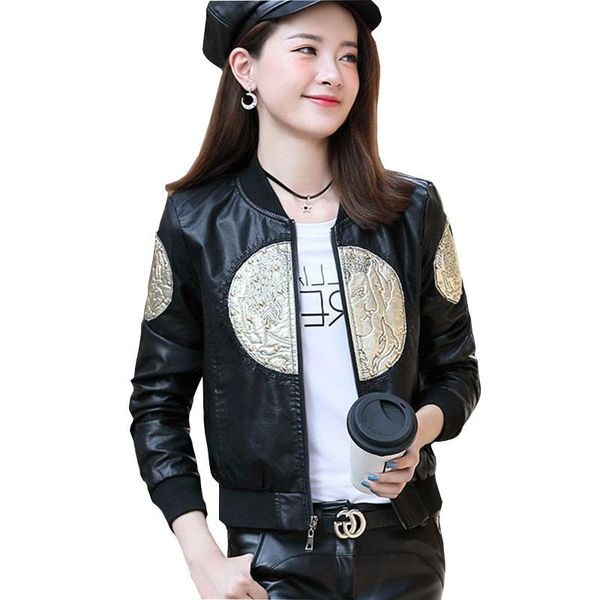 women's leather & faux short jacket women 2021 embroidery outerwear students baseball uniform washed beading fashion jackets sl52, Black
women's leather & faux short jacket women 2021 embroidery outerwear students baseball uniform washed beading fashion jackets sl52, Black