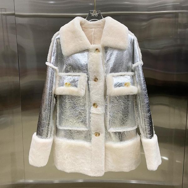 women's fur & faux women winter coat genuine sheepskin leather with sheep silver color ladies casual jackets female clothing, Black
women's fur & faux women winter coat genuine sheepskin leather with sheep silver color ladies casual jackets female clothing, Black